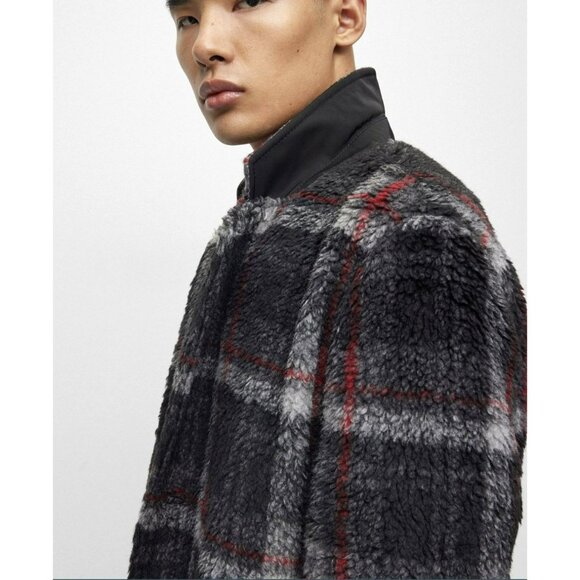 New Mens Hugo Boss Teddy Plaid Coat Wool-Blend Size Large - Picture 3 of 12